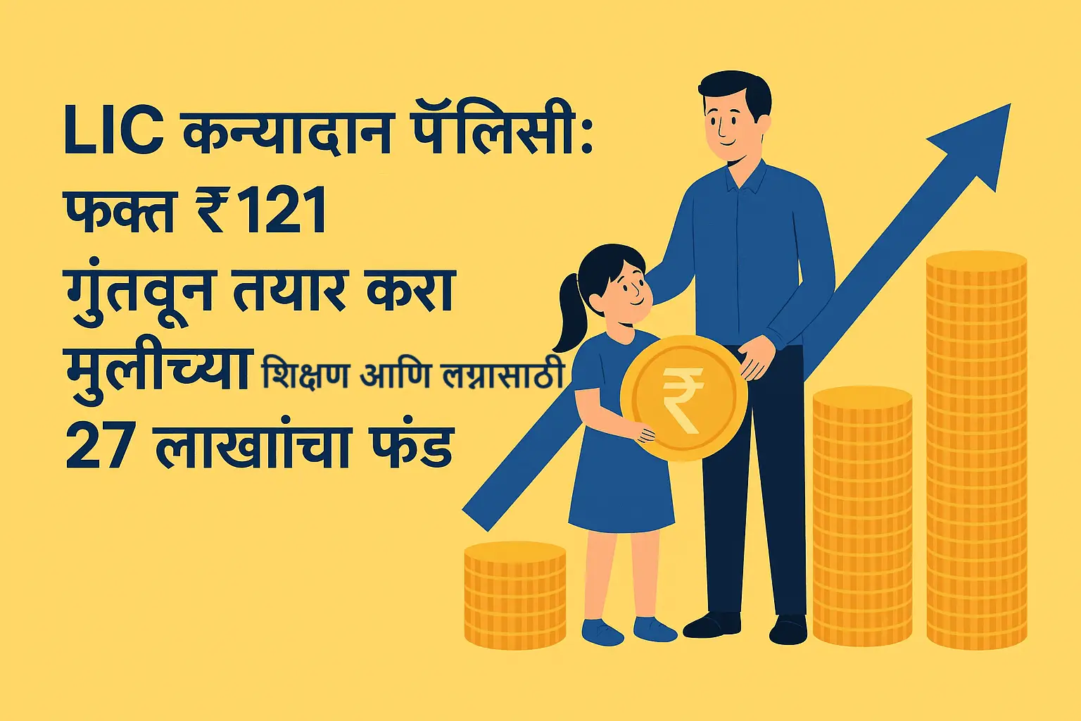 "LIC कन्यादान पॉलिसी विषयी माहिती देणारी मराठी डिजिटल पोस्टर – दररोज ₹121 बचत करून मुलीच्या लग्नासाठी 27 लाखांचा फंड"