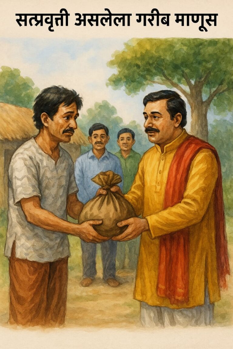 मंदिरासमोर बसलेला गरीब पण आनंदी माणूस