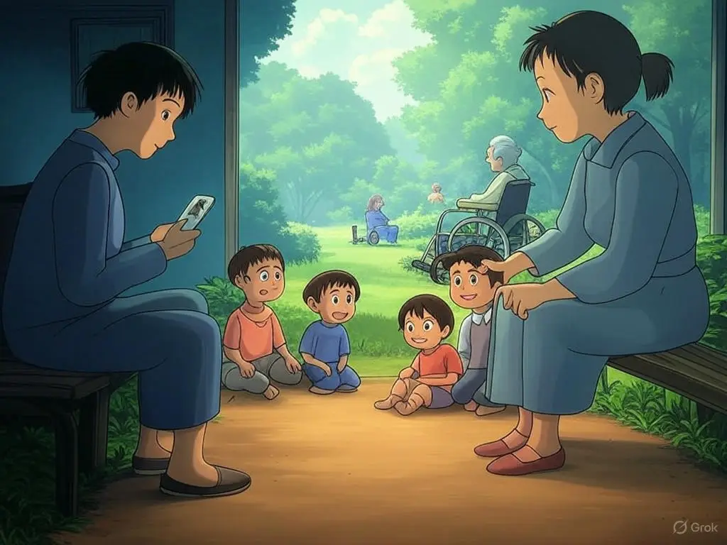 तंत्रज्ञानाचे फायदे आणि तोटे दाखवणारा फोटो.
