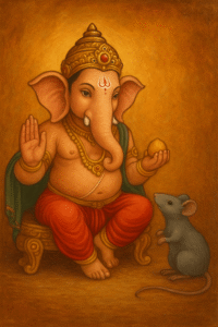 भगवान गणेश आपल्या वाहन उंदरावर विराजमान, ज्ञान आणि विनम्रतेचे प्रतीक