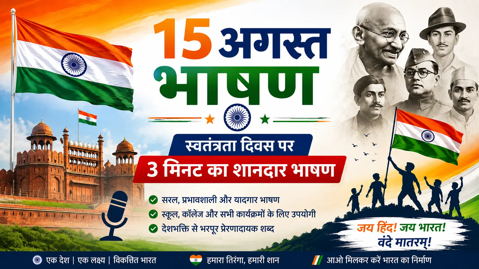 15 अगस्त भाषण 2026 – स्वतंत्रता दिवस पर हिंदी भाषण