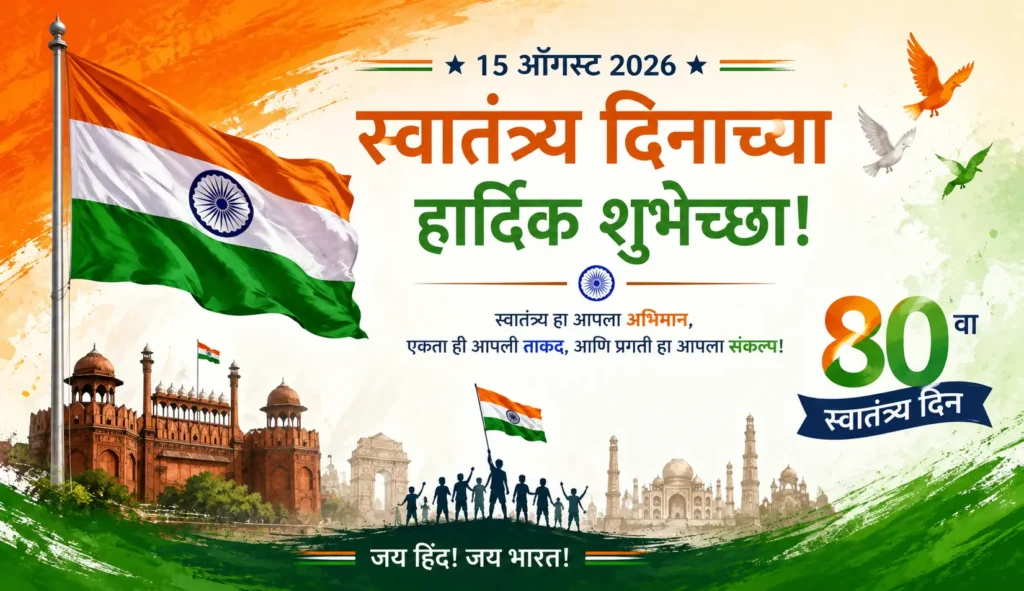 15 ऑगस्ट स्वातंत्र्य दिन भाषण मराठी 2026 – भारतीय तिरंगा आणि देशभक्तीपर स्वातंत्र्य दिन विशेष चित्र